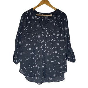 Harry Potter Black Roll Tab V-Neck Blouse Shirt Plus Size 1X Women’s